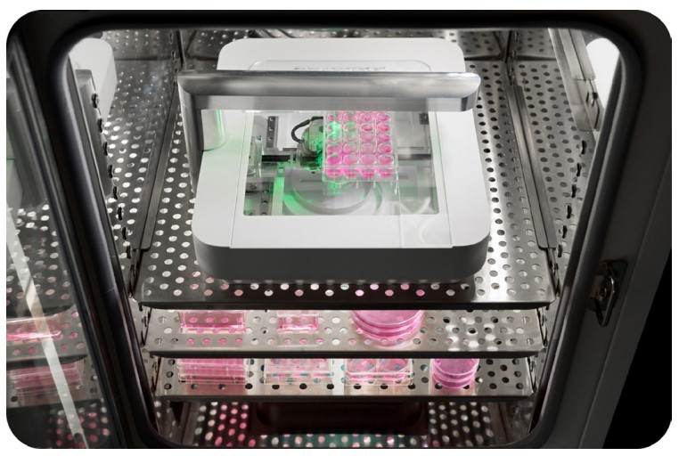 Omni inside a cell culture incubator.