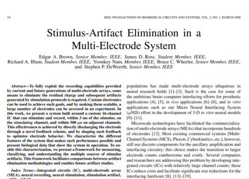 2008 Brown Stimulus-Artifact Eliminatin in a Multi-eletrode System