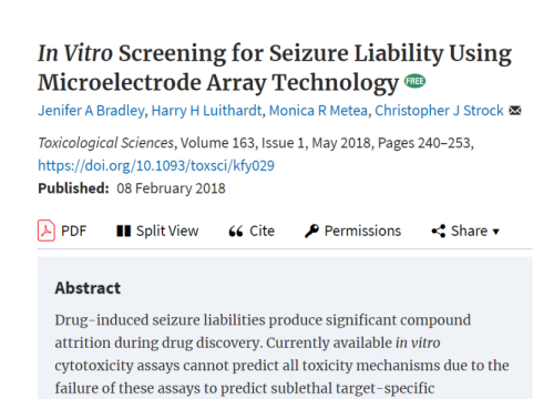 (2018) Bradley et al. In Vitro Screening for Seizure Liability Using Microelectrode Array Technology