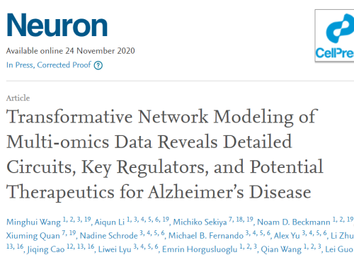 2020 Neuron Wang Publication on therapeutics for Alzheimers Disease 